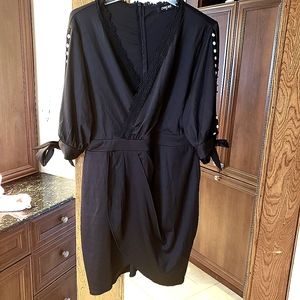 Dress, beaded split knot cuff lace trim bodycon dress.